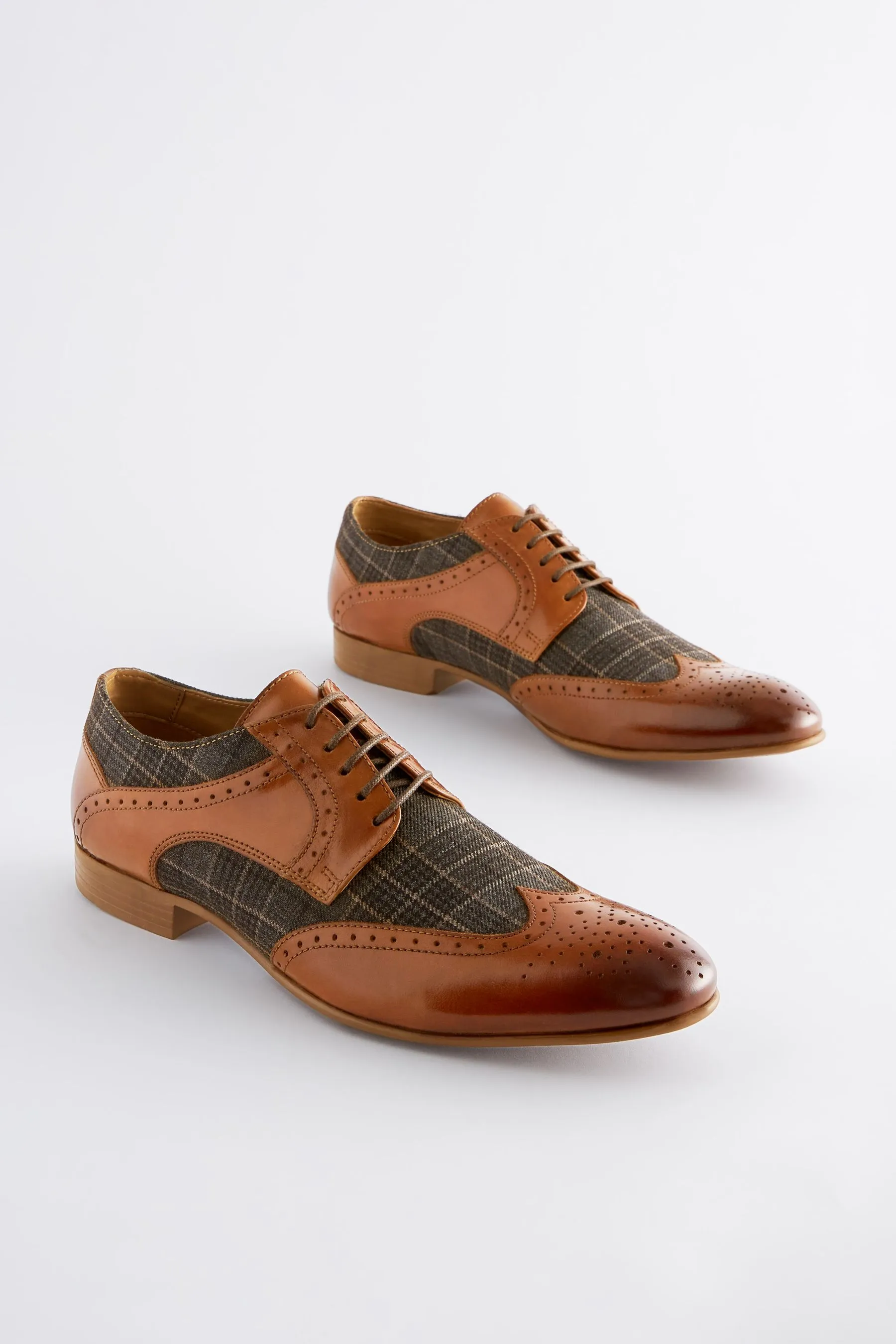 Marrone chiaro   - Scarpe brogue in pelle e A quadri